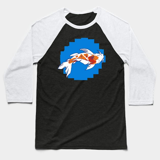 Koi pixel art blue Baseball T-Shirt by Tulangrusuck